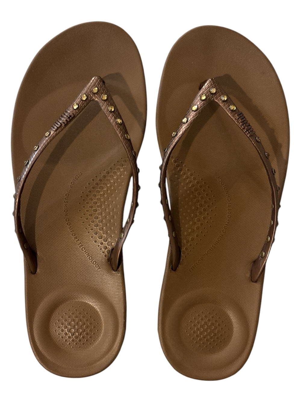 Fit Flop Sandals Size 9 Bronze Studded Iqushion Air Foam Snake Embossed